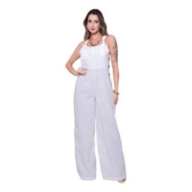 Imagem de Macacão Feminino wide leg Pantalona com botões no linho - Mamu, Branco