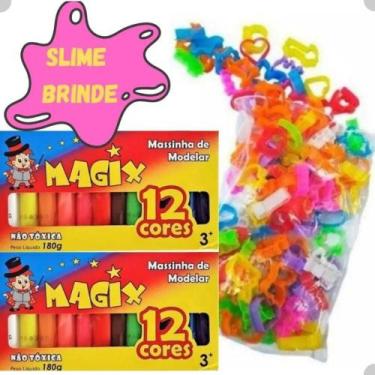 Imagem de Kit 24 Massinha Modelar + 25 Moldes Forminha + Slime Brinde - Congratu
