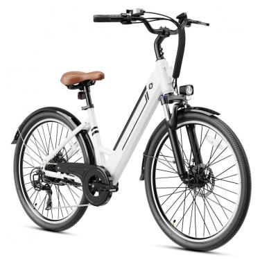 Imagem de Bicicleta Elétrica Jasion YC1 ST Branco Puro 1200W Motor Brushless Bateria Interna Removível 360Wh Pneus 66cm 7 Marchas Suspensão Dianteira
