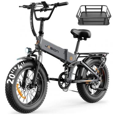 Imagem de Bicicleta elétrica dobrável Jasion X Hunter cinza ardósia pneu grosso 20" motor 750W pico 1400W bateria 48V 13Ah até 112 km 110V