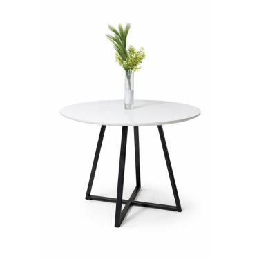 Imagem de Mesa Branca Redonda Laís Tampo Mdf 90cm Com Base De Ferro