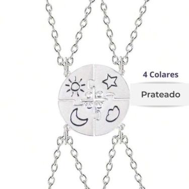 Imagem de Colar Amizade BFF 4 Elementos Kit 4 Peças para Melhores Amigas com Zir