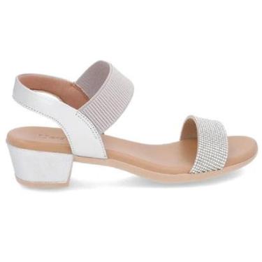 Imagem de Sandália Usaflex Salto Bloco em Couro com Detalhe Strass-Feminino