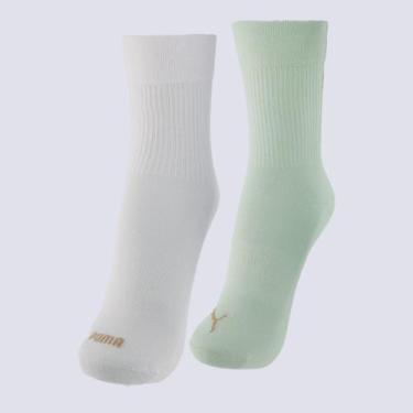Imagem de Kit Meia Puma Cano Médio Logo 2 Pares Feminina Branca e Verde, 34-39