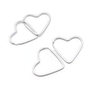 Imagem de Brinco de Argola Amaré Joias Coração Fino 2CM em Prata 925 Prata Delicado para Presente