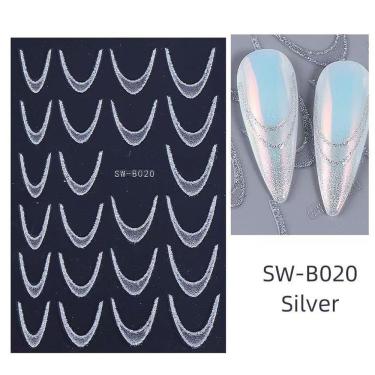 Imagem de Adesivo de Unhas SW-B0 para Decoração 3D Gradiente em Linha Francesa Azul Rosa Roxo Ver...