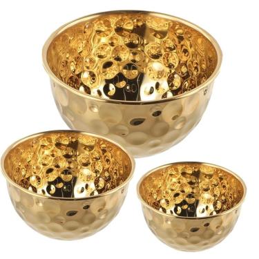 Imagem de Tigela BSL3881-3 BSL3881-4 BSL3881-5 Kit 3 Unidades em Inox para Salada Frutas e Sobremesa Dourado Braslu