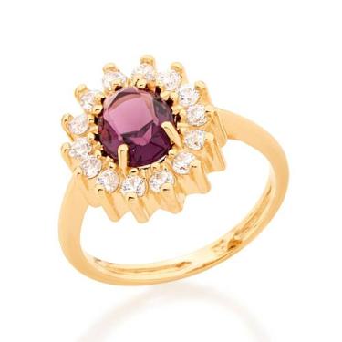 Imagem de Anel 18k com cristal e zircônias LILÁS 511482 Rommanel, Lilás, 22
