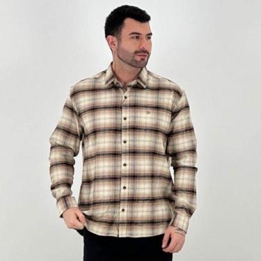 Imagem de Camisa Guilherme Soul Manga Longa Flanela Xadrez Masculina, 2, Areia