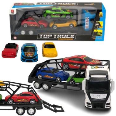 Imagem de Brinquedo Caminhão Cegonha Grande BR Infantil + 3 Carrinhos - BS TOYS