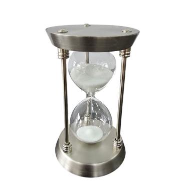 Imagem de Ampulheta Decorativa 15 Minutos Base Metal Prata com Areia Branca 17cm para Escritório e Sala Braswu