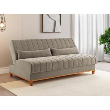 Imagem de Sofá cama 3 lugares 1,80m Veludo Colors Bege Pérola - Viero
