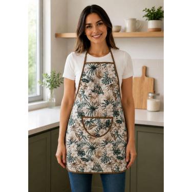 Imagem de Avental de Cozinha Estampado com Plástico - Hibisco Caqui
