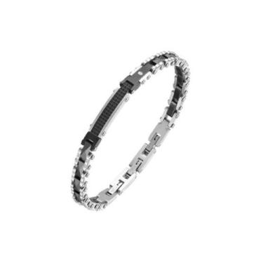 Imagem de Bracelete Aço Com Placa Fosca Black Lisa E Zircônia Rosso - Rosso Desi
