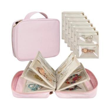 Imagem de Estojo Organizador De Joias Para Viagem, Bolsa De Veludo Com Zíper Tra