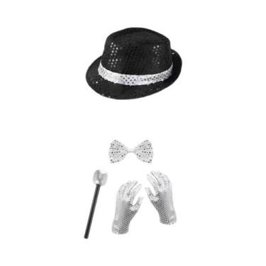 Imagem de Conjunto De Acessórios Para Fantasia De Michael Jackson: Chapéu Fedora