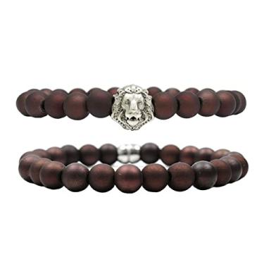 Imagem de Kit C/02 Pulseiras de Bolinha Masculina Vermelha Leão (22cm)