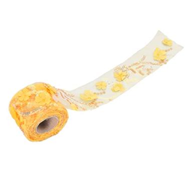 Imagem de Tnfeeon 10 jardas de acabamento de renda com contas, lantejoulas bordadas, flores de malha, fita de renda, aplique de costura, materiais de artesanato para roupas, cortina, caminho de mesa, fazendo decoração (dourado)