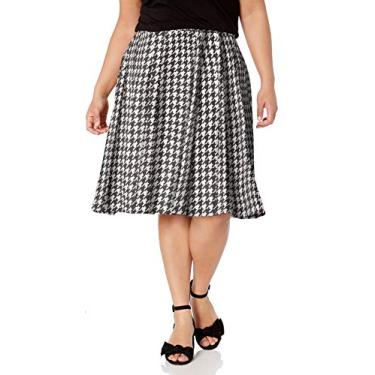 Imagem de Star Vixen Saia patinadora feminina plus size na altura do joelho, Estampa Houndstooth preta/marfim, GG