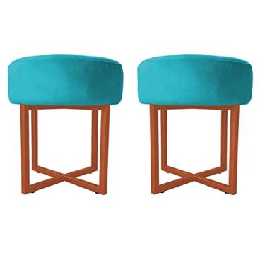 Imagem de 02 Puff Decorativo Madrid Luxo Bronze Assento Suede Azul Turquesa - Folk Móveis
