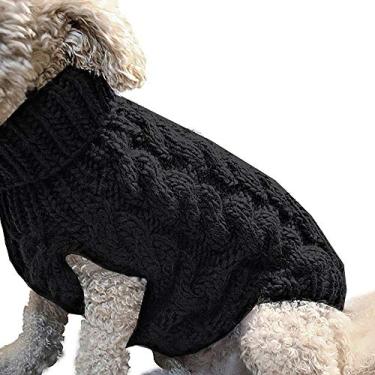 Imagem de Yajun Suéter de inverno para cães quente suéter para animais de estimação, casaco de tricô macio espesso, roupas de design elegante, preto, GG