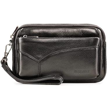 Imagem de Bolsa organizadora de couro masculina com compartimentos para proteção de cartão de crédito, D - preto, With Card Slots