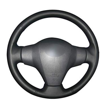 Imagem de MVMTVT Capa de volante de carro para Toyota RAV4 2006-2012 Vios 2008-2013 Yaris 2007-2011, capa de volante de couro PU preta costura manual