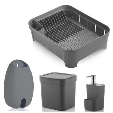 Imagem de Kit Cozinha Escorredor De Louças + Lixeira 2,5L + Dispenser Detergente + Porta Sacolas - Ou