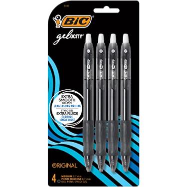 Imagem de BIC Caneta gel retrátil original Gel-ocity, ponta média (0,7 mm), preta, 4 unidades (pacote com 6)