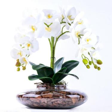 Imagem de Arranjo Com 4 Orquídeas Brancas Toque Real Em Terrário