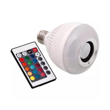 Imagem de Lâmpada LED Caixa de Som Bluetooth Musical Com Controle RGB Bulbo Iluminação Colorida Bivolt 12W Bocal E27