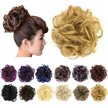 Imagem de IMISSU 2PCS de cabelo bagunçado coque updo scrunchies falsos rabo de cavalo extensão de cabelo ondulado encaracolado chignon faixa de cabeça para meninas (2PCS Loira Cinza)
