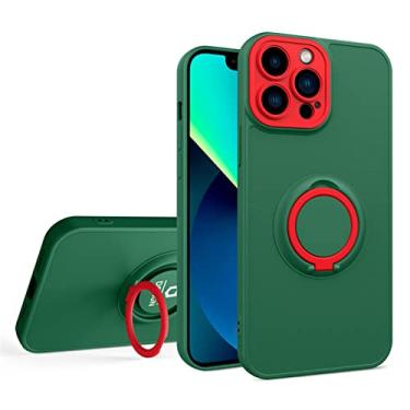 Imagem de Capa fina para iPhone 14/14 Pro/14 Plus/14 Pro Max, capa traseira de grau militar com anel giratório dobrável capa de TPU proteção magnética à prova de choque, verde, 14 plus 6,7 polegadas