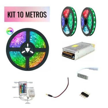 Imagem de Kit 10 Metros Fita Led 5050 Rgb Colorida Com Silicone 12V + 1 Amplific