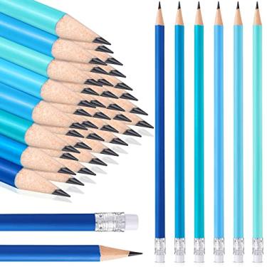 Imagem de Pacote com 36 lápis de cor costeira para crianças apagáveis verificando lápis azuis bonitos com borracha lápis divertidos lápis de madeira para esboço de desenho de escola de escritório