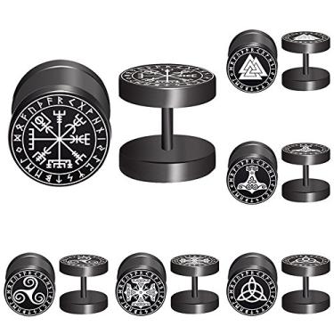 Imagem de FLYUN Brincos masculinos nórdicos viking runas hipoalergênicas de aço inoxidável punk huggie hoop brinco resistente mitologia nórdica joias presentes com embalagem delicada, 10MM, Metal, aço