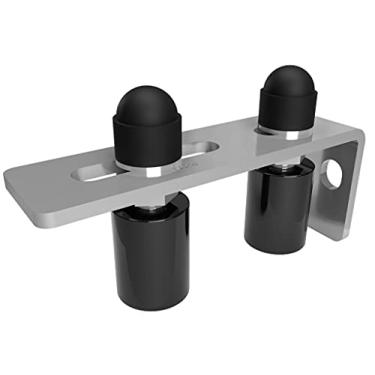 Imagem de Guia de portão ajustável – rolo duplo de nylon preto liso e suporte de montagem de parede de 90 ° L banhado a zinco durável para portas deslizantes e portas de rolamento – The Hardware Mart (20013)
