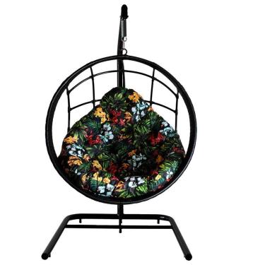 Imagem de Balanço Suspenso Ninho Suporte Almofada Preto Florido Preto