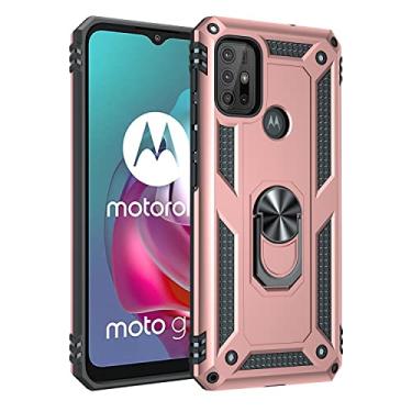 Imagem de LVSHANG Capa de celular para Motorola Moto G30 Capa para celular com suporte magnético, proteção resistente à prova de choque para Motorola Moto G10/G20/G10 Power (cor: ouro rosa)