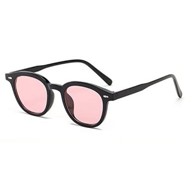 Imagem de Óculos de sol femininos redondos pequenos moda rebites rebites decoração óculos claros oceânicos óculos de sol uv400 masculinos, rosa preto, tamanho único