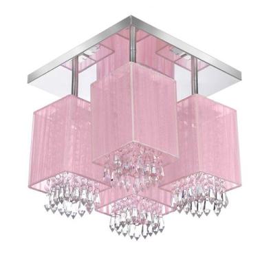Imagem de Lustre Plafon Quadclear Organza Quadrado Rosa Maravilhoso - Marryluz