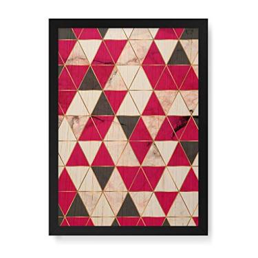 Imagem de Arte Maníacos Quadro Decorativo em Madeira Triangulos Mármore Vermelho - 23x16,25cm (Moldura caixa em laca preta)