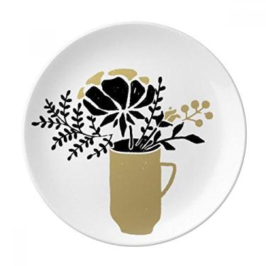 Imagem de Vaso de folhas de flor com citação dourada decorativa de porcelana Salver louça de jantar