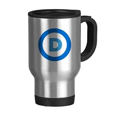 Imagem de Caneca de viagem azul com emblema Americano Partido Democrático Tampa Flip em aço inoxidável Copo de carro Copo térmico