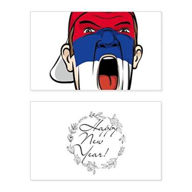 Imagem de Bandeira da Sérvia Máscara Facial Maquiagem Cabeça Gritando Chapéu Ano Novo Cartão de felicitações Mensagem de Abençoamento Presente