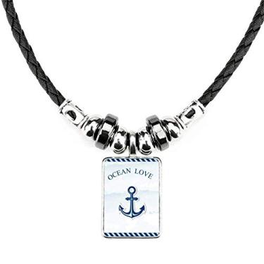 Imagem de DIYthinker Colar Azul Âncora Oceano Amor Mar Vela Joia Torque Pingente de Corda de Couro