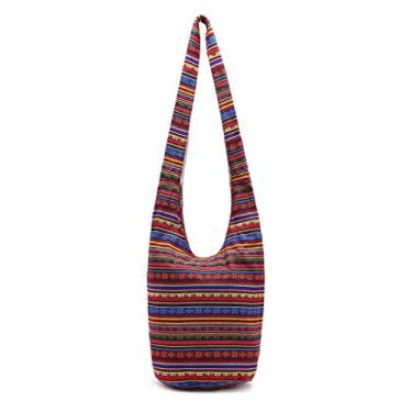 Imagem de MEIYIN Bolsa de ombro vintage hippie com franjas, bolsas grandes étnicas bolsa de viagem feminina, Vermelho, Medium