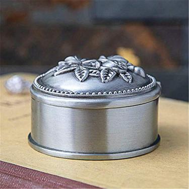 Imagem de Caixa de joias, liga de zinco criativa europeia retro caixa de joias de caixa de anel de casamento caixa de armazenamento de brincos redonda -5,5 * 5,5 * 3,3 cm
