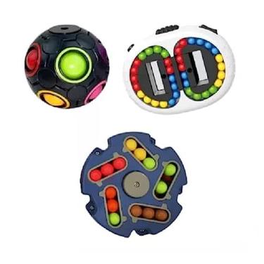 Imagem de Kit 3 Fidget Toys Cores Aleatórias Spinners Com Bolinhas Bola Magica Fid get Brinquedo Anti Stress Sensorial Brinquedos Crianças Autista Imperativas