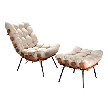 Imagem de Poltrona Costela de Adão com Puff Botonê Decoração Sala Varanda Recepção